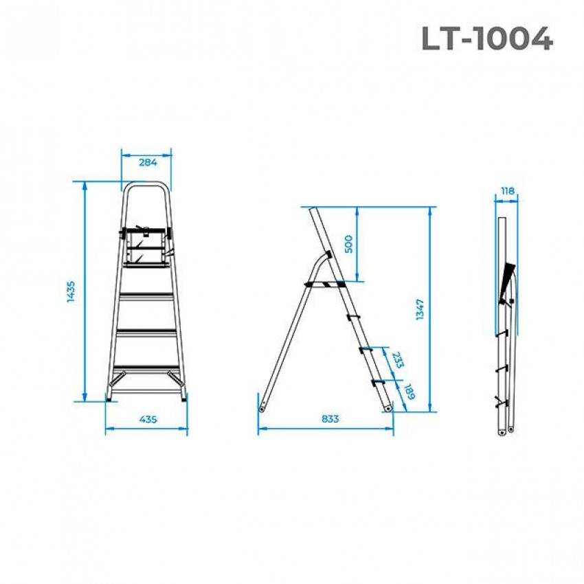 Стремянка алюминиевая 4 ступени, высота до платформы 850 мм INTERTOOL LT-1004-LT-1004