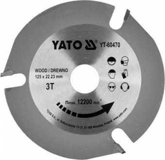 Диск пильный по дереву YATO : Ø125 x 22.23 x 3.8 мм, 3 зубца, RPM до 12200 1/мин-[articul]