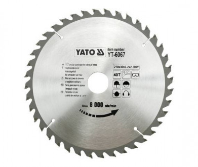 Пила дисковая победитовая YATO: 210х30x3,2x2,2мм I зубцы 40 И RPM до 8000 1/мин [10/20]-[articul]
