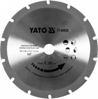 Диск пильный по дереву с гвоздями YATO: Ø= 185х2.4x20 мм, 14 зубцов, RPM до 9000 1/мин-[articul]