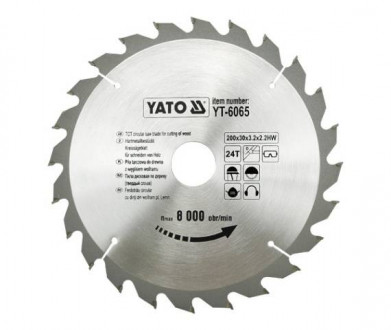 Пила дисковая победитовая YATO: 200х30x3,2x2,2мм I зубцы 24 И RPM до 8000 1/мин [10/20]-[articul]