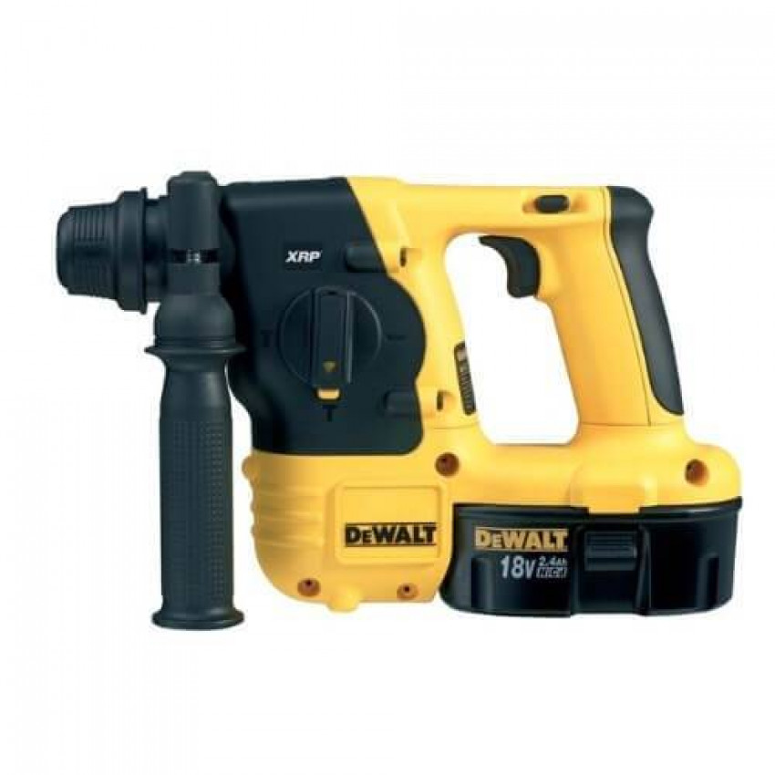 Перфоратор акумуляторний SDS-Plus DeWALT,3-х режимний,18В,2 Дж,1100 об/хв.,4200 уд./хв., діаметри свердління бетон/дерево/метал – 20/26/13, вага 3,1 кг. ,3У., 2 акумулятори, рукоятка, кейс-DC213KB